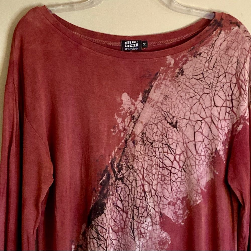 Art of Cloth Tie Dye High Low Long Sleeve Tunic Blouse Maroon Red Size M - Picture 4 of 12